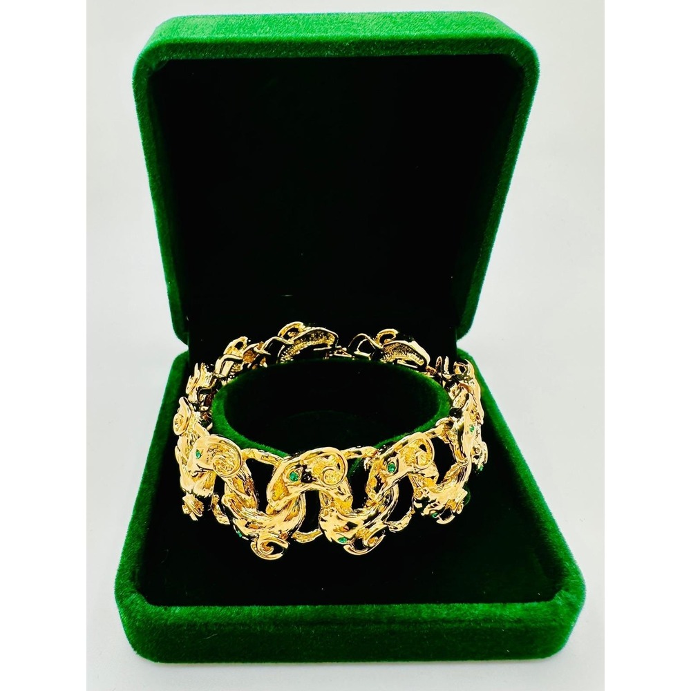 Aries Ram  Zodiac JBK Camrose Kross Jackie Kennedy Gold Tone Green Eye Bracelet